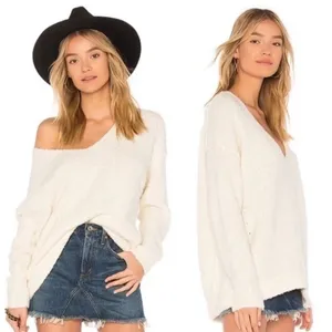 Free People Lofty Alpaca‎ Blend V Neck Ivory White Sweater Cozy Women's Medium thumbnail 2