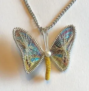 Colorful Boho Butterfly & Faux Pearl Silver Tone Pendant Necklace thumbnail 2