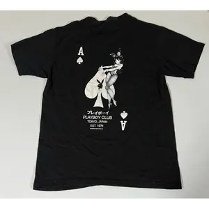 Black Playboy Bunny Playing Card Graphic Short Sleeve T-Shirt Top Tee Size S 🤍🖤 thumbnail 4