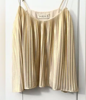 Vintage Abercrombie & Fitch Metallic Pleated Cami - Gold - XS thumbnail 6