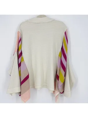 Free People Susie Swit Oversized Pullover Sweater M Mockneck Colorful Striped thumbnail 9