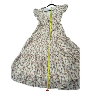 Boho Floral Tiered Maxi Dress V-Neck Smocked Waist Cream SzM Perfect for Fall! thumbnail 11