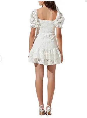 ASTR The Label White Mini Eyelet Dress Puff Sleeve thumbnail 6