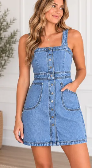 Topshop button up Denim Pinafore dress in Light Wash Size 6 thumbnail 1
