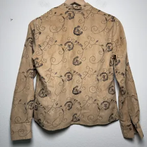 VTG Y2K Women Western Jacket S Tan Faux Suede Embroidered Frog Closure Floral thumbnail 6