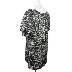 Trina Turk Black Gray Silk Wool Floral Abstract Puff Sleeve Mini Shift Dress 10 thumbnail 2