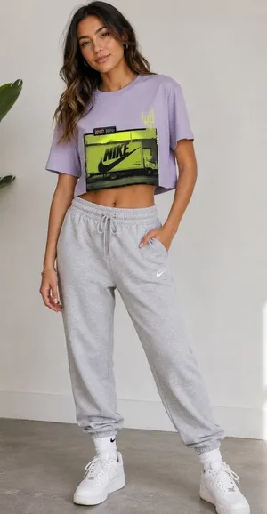 Nike Sportswear NYC Graphic Crop Tee Lavender Purple Cropped T-Shirt XS thumbnail 1