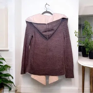 Sweater. Hooded. Faux Fur/Suede. Grey &White. Open Cardigan. thumbnail 2