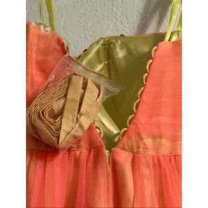 Coral orange ombré beaded tulle prom dress 00 XXS maxi princess thumbnail 3