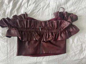 DO+BE Off The Shoulder Ruffle Leather Top thumbnail 2