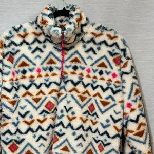 Eddie Bauer Womens Large Quarter Zip Fleece Faux Fur Pullover Southwestern Print thumbnail 3