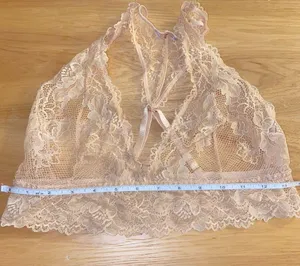 Savage X FENTY unlined plunge lace floral Racerback bralette beige size large thumbnail 12