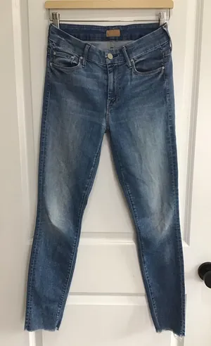 Mother Looker Ankle Fray Jeans Womens 26 Blue Birds Of‎ Paradise Raw Hem Stretch thumbnail 1