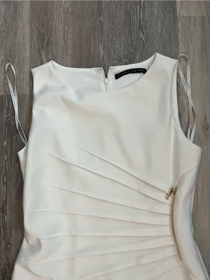 Ivanka Trump Floral Sheath Dress Womens Size 14 Ivory Sleeveless Gold Zipper thumbnail 5