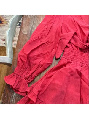 Angel Biba Red Tie Front Ruffle Tiered Mini Dress Long Sleeve Boho US S AU 8 thumbnail 3