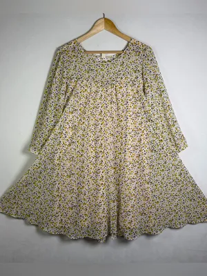 Paper Crown Anthropologie Droplets Dress Sz L Floral Swing Babydoll Boho Cottage thumbnail 7