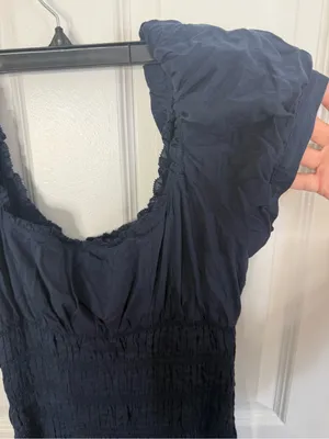 Reformation Riva Shirred Midi Dress in Midnight Blue M thumbnail 4