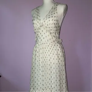 NEW En Creme Maxi Dress M Boho Metallic Polka Dot Cutout Ruffle Tiered thumbnail 4