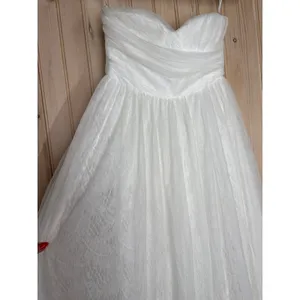 NWT Lulus Blissful Forever White Tulle Lace Strapless Pleated Maxi Dress Size S thumbnail 4