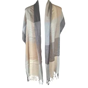 Neutral colored women's rectangle scarf wrap shawl with fringed edges thumbnail 7
