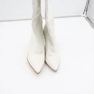 White Croc Embossed Pointed Toe Architectural Block Heel Tall Boots Size 10 41 thumbnail 5