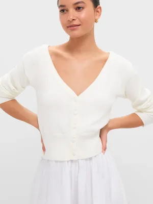Tuckernuck Ivory Off the Shoulder Stevens Cardigan Sz S Minimalist Balletcore thumbnail 1