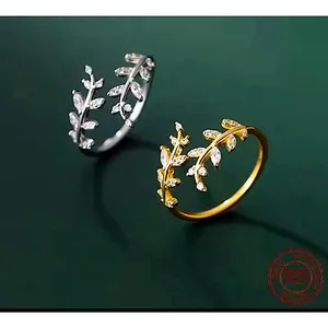 Boutique Sparkly 5a Cz‎ Leaf Ring | White Gold Plated Sterling Silver thumbnail 11