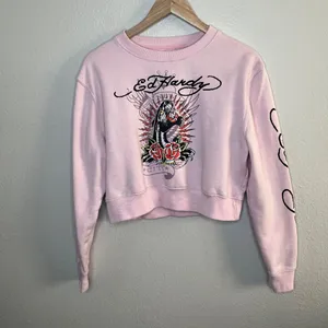 Ed Hardy Womens y2k Pink Panther Graphic Cropped Sweatshirt Medium thumbnail 13