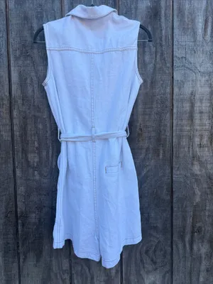 Cupshe White Sleeveless Collared Utility Denim Romper with Waist Tie Size Small thumbnail 6