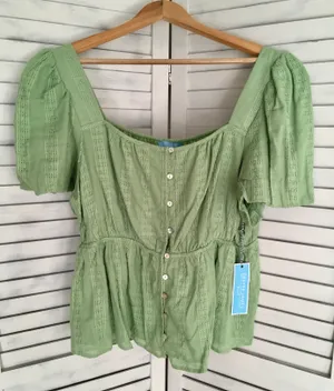 Draper James Green Peplum Top, XXL thumbnail 1
