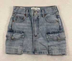 Denim Forum The 90s Mid-Rise Cargo Mini‎ Skirt Light Wash Blue Cotton Size 23 thumbnail 1