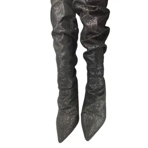 Y2K Black Cape Robbins rhinestones Knee high boots sz 7.5 thumbnail 2