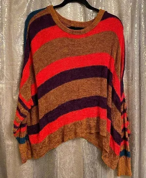 Free People All About You Pullover Striped Sweater Terracotta Oversized XS thumbnail 1