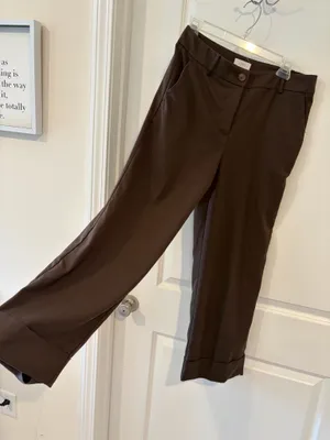 LOFT Chocolate Brown Tailored Trousers – Wide Leg (Size 4) thumbnail 1