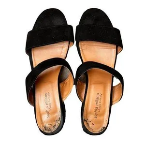 9 Sophia Milano Black Suede Block Heel Leather Women's Sandals Made In Italy Italian Summer Shoes thumbnail 1