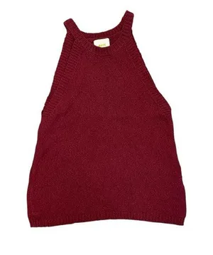 Maeve Burgundy Sleeveless Halter Neck Cotton Sweater Top thumbnail 1