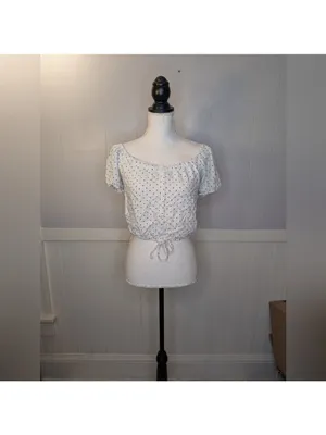 Hollister White Polka Dot Off-Shoulder Crop Top – Size Small thumbnail 3