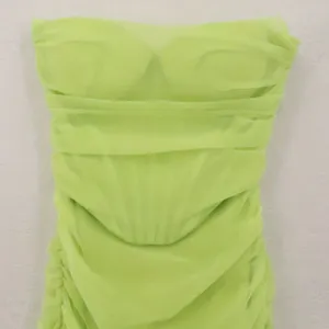 Oh Polly Ruched Mesh Corset Mini Dress Womens Size‎ 0 Lime Green Neon Party thumbnail 4