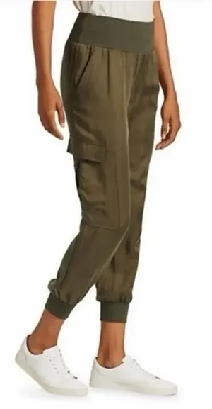 Cinq a Sept Giles Twill Cargo Joggers Cupro in Olive Medium thumbnail 1