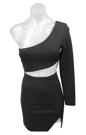 NEW Tiger Mist Nova Black One Shoulder Cutout Long Sleeve Mini Bodycon Dress XS thumbnail 1