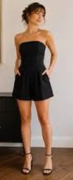 Black Halo Strapless Black Romper Dress with Pockets 987 thumbnail 1