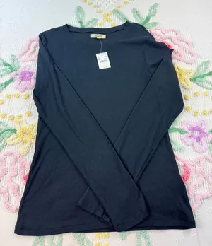Madewell Black Ribbed Long Sleeve Crew‎ Neck Top XL New with Tags NWT thumbnail 1