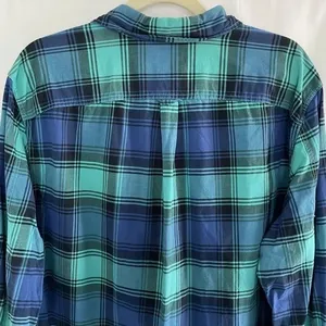 Gap Plaid Lived-In Cotton Long Sleeve Button Down Shirt Blue Aqua Size XL thumbnail 7