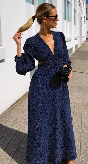 Park & Fifth Avery Cutout Long Sleeve Polka Dot Maxi Dress Small Fall Wedding thumbnail 1