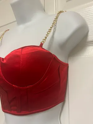 UNBRANDED Red Chain Strap Cropped Top thumbnail 4