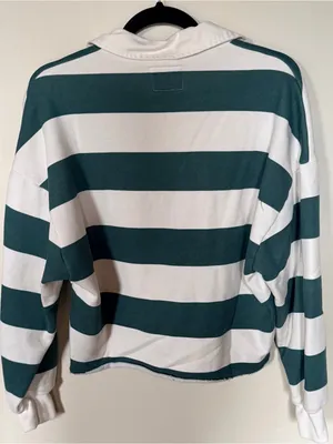 Abercrombie cropped striped rugby polo green and white XXS thumbnail 2