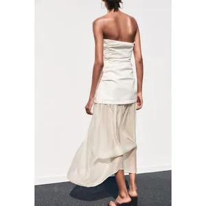 Zara Women's Combination Strapless Maxi Dress White/Cream Size XS thumbnail 2