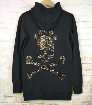 Bad Spirit Massimo Sabbadin Skull Hoodie Womens L Black Crossbones Sequins Italy thumbnail 1