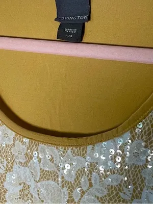 Covington Sequin Lace Tank Top ~‎ Shimmer Sleeveless Blouse Gold ~ Size Large thumbnail 2