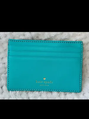 KATE SPADE Turquoise Robin's Egg Blue Pebbled Leather Card Case thumbnail 3